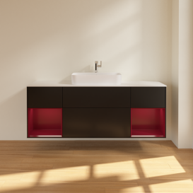 Тумба под раковину Villeroy & Boch Finion 160х50,1 см с подсветкой МДФ черный матовый лак/стекло белое матовое G451HBPD