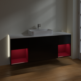 Тумба под раковину Villeroy & Boch Finion 160х50,1 см с подсветкой МДФ черный матовый лак/стекло белое матовое G451HBPD