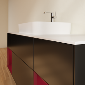 Тумба под раковину Villeroy & Boch Finion 160х50,1 см с подсветкой МДФ черный матовый лак/стекло белое матовое G451HBPD