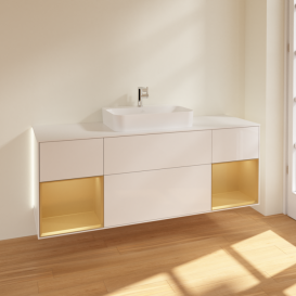 Тумба под раковину Villeroy & Boch Finion 160х50,1 см с подсветкой МДФ глянцевый белый лак/стекло белое матовое G451HFGF