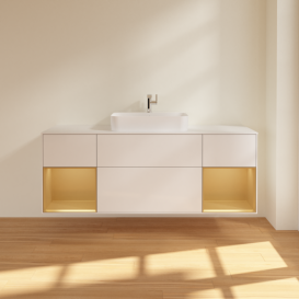 Тумба под раковину Villeroy & Boch Finion 160х50,1 см с подсветкой МДФ глянцевый белый лак/стекло белое матовое G451HFGF