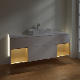 Тумба под раковину Villeroy & Boch Finion 160х50,1 см с подсветкой МДФ глянцевый белый лак/стекло белое матовое G451HFGF