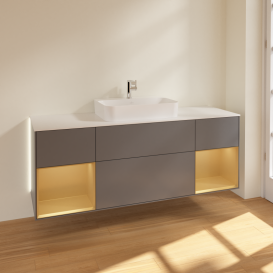 Тумба под раковину Villeroy & Boch Finion 160х50,1 см с подсветкой МДФ антрацит матовый лак/стекло белое матовое G451HFGK