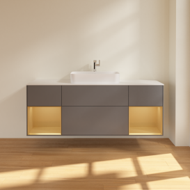 Тумба под раковину Villeroy & Boch Finion 160х50,1 см с подсветкой МДФ антрацит матовый лак/стекло белое матовое G451HFGK