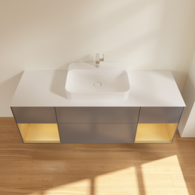 Тумба под раковину Villeroy & Boch Finion 160х50,1 см с подсветкой МДФ антрацит матовый лак/стекло белое матовое G451HFGK