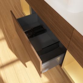 Тумба под раковину Villeroy & Boch Finion 160х50,1 см с подсветкой МДФ шпон грецкого ореха/стекло белое матовое G451HFGN