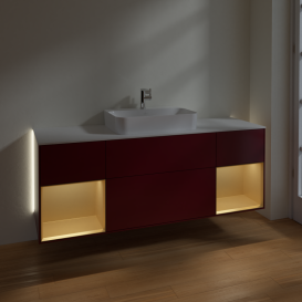 Тумба под раковину Villeroy & Boch Finion 160х50,1 см с подсветкой МДФ пион матовый лак/стекло белое матовое G451HFHB