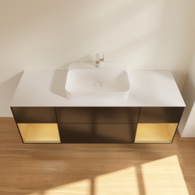 Тумба под раковину Villeroy & Boch Finion 160х50,1 см с подсветкой МДФ черный матовый лак/стекло белое матовое G451HFPD