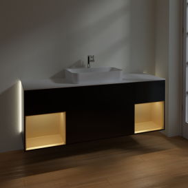 Тумба под раковину Villeroy & Boch Finion 160х50,1 см с подсветкой МДФ черный матовый лак/стекло белое матовое G451HFPD