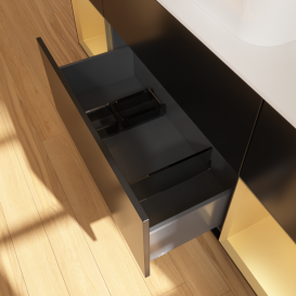 Тумба под раковину Villeroy & Boch Finion 160х50,1 см с подсветкой МДФ черный матовый лак/стекло белое матовое G451HFPD