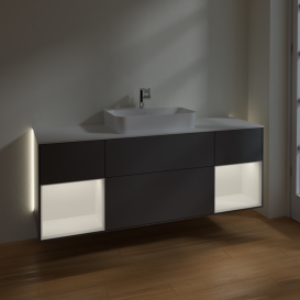Тумба під раковину Villeroy & Boch Finion 160х50,1 см із підсвічуванням МДФ антрацит матовий лак/скло біле матове G451MTGK