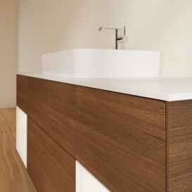 Тумба под раковину Villeroy & Boch Finion 160х50,1 см с подсветкой МДФ шпон грецкого ореха/стекло белое матовое G451MTGN