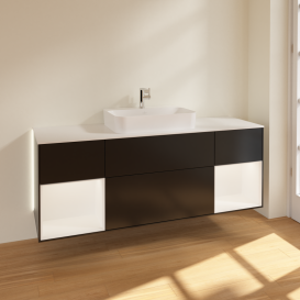 Тумба под раковину Villeroy & Boch Finion 160х50,1 см с подсветкой МДФ черный матовый лак/стекло белое матовое G451MTPD
