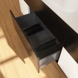 Тумба под раковину Villeroy & Boch Finion 160х50,1 см с подсветкой МДФ черный матовый лак/стекло белое матовое G451MTPD