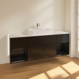 Тумба под раковину Villeroy & Boch Finion 160х50,1 см с подсветкой МДФ черный матовый лак/стекло белое матовое G451PDPD