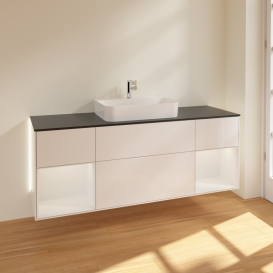 Тумба під раковину Villeroy & Boch Finion 160х50,1 см з підсвіткою МДФ білий глянцевий лак/скло чорне матове G452GFGF