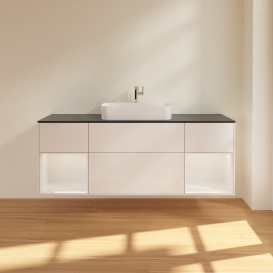 Тумба під раковину Villeroy & Boch Finion 160х50,1 см з підсвіткою МДФ білий глянцевий лак/скло чорне матове G452GFGF