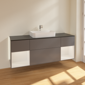 Тумба под раковину Villeroy & Boch Finion 160х50,1 см с подсветкой МДФ антрацит матовый лак/стекло черное матовое G452GFGK