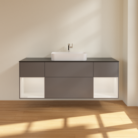 Тумба под раковину Villeroy & Boch Finion 160х50,1 см с подсветкой МДФ антрацит матовый лак/стекло черное матовое G452GFGK