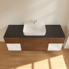 Тумба под раковину Villeroy & Boch Finion 160х50,1 см с подсветкой МДФ шпон грецкого ореха/стекло черное матовое G452GFGN