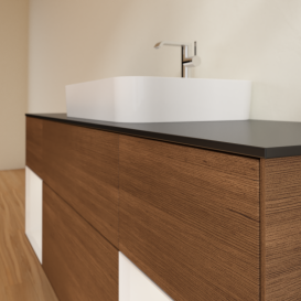 Тумба под раковину Villeroy & Boch Finion 160х50,1 см с подсветкой МДФ шпон грецкого ореха/стекло черное матовое G452GFGN