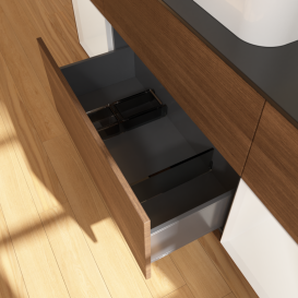 Тумба под раковину Villeroy & Boch Finion 160х50,1 см с подсветкой МДФ шпон грецкого ореха/стекло черное матовое G452GFGN