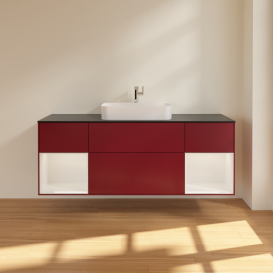 Тумба под раковину Villeroy & Boch Finion 160х50,1 см с подсветкой МДФ пион матовый лак/стекло черное матовое G452GFHB