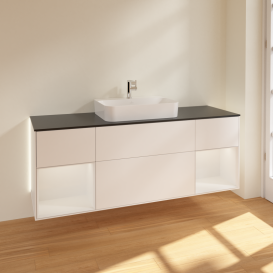 Тумба под раковину Villeroy & Boch Finion 160х50,1 см с подсветкой МДФ белый матовый лак/стекло черное матовое G452GFMT