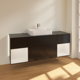 Тумба під раковину Villeroy & Boch Finion 160х50,1 см із підсвічуванням МДФ чорний матовий лак/скло чорне матове G452GFPD