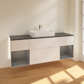 Тумба под раковину Villeroy & Boch Finion 160х50,1 см с подсветкой МДФ глянцевый белый лак/стекло черное матовое G452GKGF