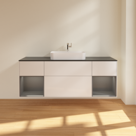 Тумба под раковину Villeroy & Boch Finion 160х50,1 см с подсветкой МДФ глянцевый белый лак/стекло черное матовое G452GKGF