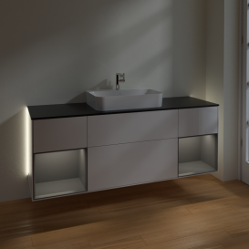 Тумба под раковину Villeroy & Boch Finion 160х50,1 см с подсветкой МДФ глянцевый белый лак/стекло черное матовое G452GKGF