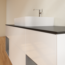 Тумба под раковину Villeroy & Boch Finion 160х50,1 см с подсветкой МДФ глянцевый белый лак/стекло черное матовое G452GKGF