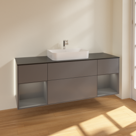 Тумба под раковину Villeroy & Boch Finion 160х50,1 см с подсветкой МДФ антрацит матовый лак/стекло черное матовое G452GKGK