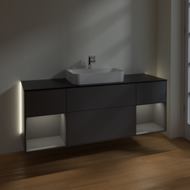 Тумба под раковину Villeroy & Boch Finion 160х50,1 см с подсветкой МДФ антрацит матовый лак/стекло черное матовое G452GKGK