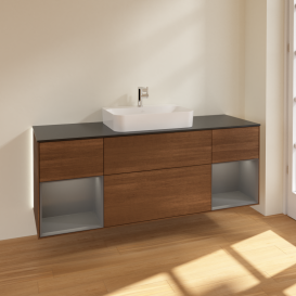 Тумба под раковину Villeroy & Boch Finion 160х50,1 см с подсветкой МДФ шпон грецкого ореха/стекло черное матовое G452GKGN