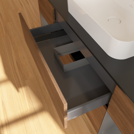 Тумба под раковину Villeroy & Boch Finion 160х50,1 см с подсветкой МДФ шпон грецкого ореха/стекло черное матовое G452GKGN