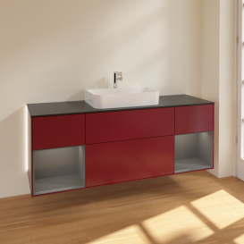 Тумба под раковину Villeroy & Boch Finion 160х50,1 см с подсветкой МДФ пион матовый лак/стекло черное матовое G452GKHB