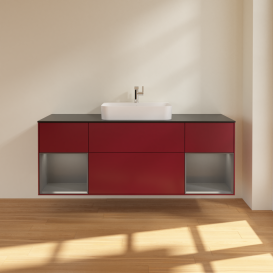 Тумба под раковину Villeroy & Boch Finion 160х50,1 см с подсветкой МДФ пион матовый лак/стекло черное матовое G452GKHB