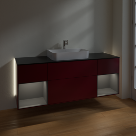 Тумба под раковину Villeroy & Boch Finion 160х50,1 см с подсветкой МДФ пион матовый лак/стекло черное матовое G452GKHB