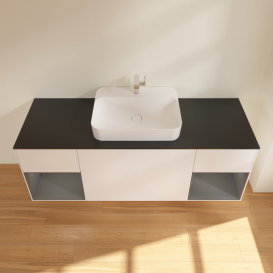 Тумба под раковину Villeroy & Boch Finion 160х50,1 см с подсветкой МДФ белый матовый лак/стекло черное матовое G452GKMT