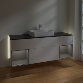 Тумба под раковину Villeroy & Boch Finion 160х50,1 см с подсветкой МДФ белый матовый лак/стекло черное матовое G452GKMT