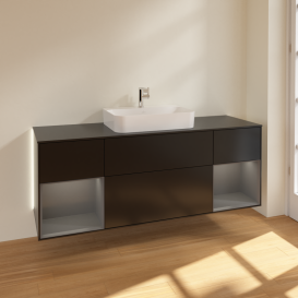 Тумба під раковину Villeroy & Boch Finion 160х50,1 см із підсвічуванням МДФ чорний матовий лак/скло чорне матове  G452GKPD