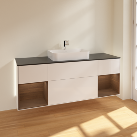 Тумба под раковину Villeroy & Boch Finion 160х50,1 см с подсветкой МДФ глянцевый белый лак/стекло черное матовое G452GNGF