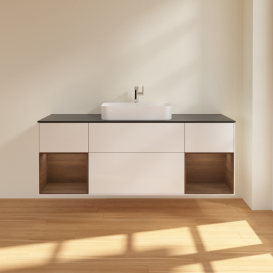 Тумба под раковину Villeroy & Boch Finion 160х50,1 см с подсветкой МДФ глянцевый белый лак/стекло черное матовое G452GNGF