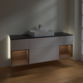 Тумба под раковину Villeroy & Boch Finion 160х50,1 см с подсветкой МДФ глянцевый белый лак/стекло черное матовое G452GNGF