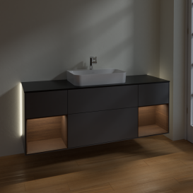 Тумба под раковину Villeroy & Boch Finion 160х50,1 см с подсветкой МДФ антрацит матовый лак/стекло черное матовое G452GNGK