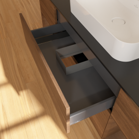 Тумба под раковину Villeroy & Boch Finion 160х50,1 см с подсветкой МДФ шпон грецкого ореха/стекло черное матовое G452GNGN