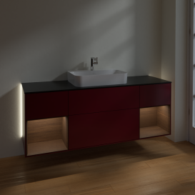 Тумба под раковину Villeroy & Boch Finion 160х50,1 см с подсветкой МДФ пион матовый лак/стекло черное матовое G452GNHB