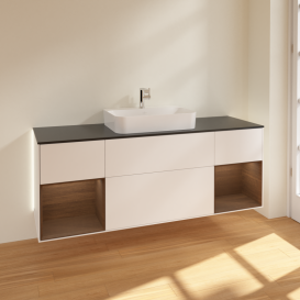 Тумба под раковину Villeroy & Boch Finion 160х50,1 см с подсветкой МДФ белый матовый лак/стекло черное матовое G452GNMT